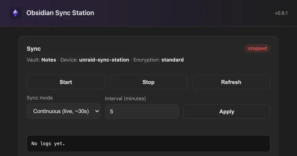 Obsidian Sync Station web UI